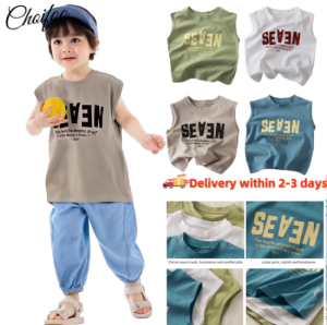 ChoiFoo Choifoo 2025เสื้อยืดเด็กเสื้อคอตตอนบริสุทธิ์เสื้อยืดแขนแขนสั้นคอกลม MODE Korea ตัวหนังสือสำหรับเด็กผู้ชายและแขนกุดสำหรับเด็กผู้หญิงเสื้อลำลองทรงหลวมบางสำหรับฤดูร้อน