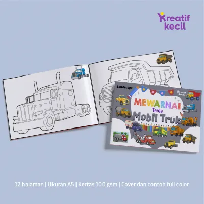 Buku aktifitas mewarnai anak - tema binatang princess putri pemangandan alam hewan rumah mobil truk superhero sayuran binatang air alat berat exavator bunga unicorn ukuran A5 tebal 100 gsm 12 halaman