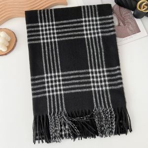 OUREAL Họa tiết kẻ sọc Khăn quàng kẻ sọc Cashmere giả Viền tua rua Khăn quàng cổ mùa đông Phong cách Hàn Quốc Khăn quàng cổ Đi làm hàng ngày