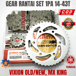 GEAR RANTAI SET YAMAHA 1PA 14-43T MOTOR VIXION NEW/OLD MX KING KUALITAS ORISINIL ASLI YGP GIR GER