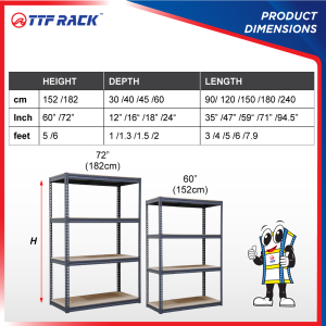 TTF Rack™ RAKKU RACK /Height 152-244cm Dark Grey /Boltless Rack Warehouse Rack Office Rack Rak Besi Heavy Duty Rack