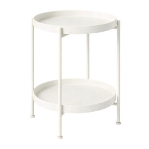 2‑Tier Removable Tray Side Table Iron Round End Table Anti‑Slip Small Sofa Side Coffee Table for Living Room Bedroom Home Decor