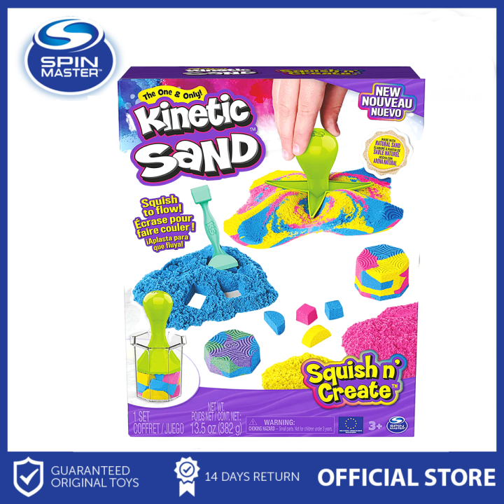 Kinetic Sand Squish N' Create with 13.5oz of Colorful Natural Sands, Tools, and Molds, Sensory Children Toy, Gift for Kids ages 3 years and above