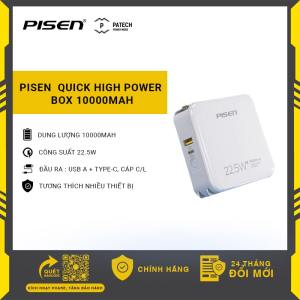 Sạc dự phòng chân cắm PISEN QUICK High Power Box (Lightning&Type-C ) 10000mAh 22.5W hỗ trợ vừa là sạc vừa là sạc dự phòng tích hợp dây sạc cho iPhone / Android -LS-DY236 - BH 24 tháng chính hãng