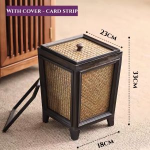 Rattan basket wooden trash can Native bin Handwoven basket trash can with decorative lid natural wood trash can