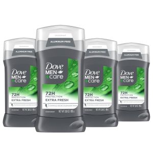 Lăn khử mùi Dove Men+Care dành cho nam giới 4 cây hương thơm tươi mát đặc biệt không chứa nhôm bảo vệ khỏi mùi hôi trong 72 giờ kèm 1/4 kem dưỡng ẩm 3 oz