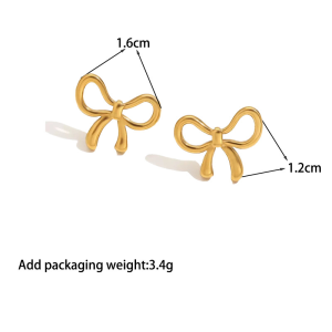 Elegant Bow Necklace Bracelet Earrings Set Gold Tone Women Jewelry Accessory