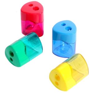 Convenient Double Hole Sharpener 4 Pack Ergonomic Grip Design Clear Shavings Container Kids Classroom Essential