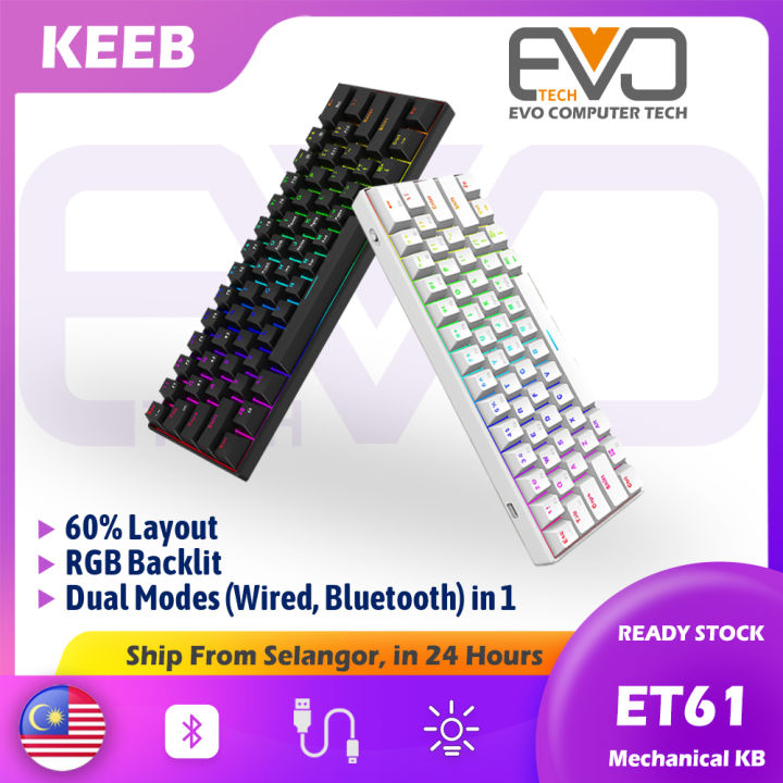 EVO TECH ET61 Hot Swappable Mechanical Keyboard RGB Wired Bluetooth ...