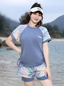 C MALL ชุดว่ายน้ําสาวอวบ มีสองชิ้น พิมพ์ลาย ผ้าเนื้อดี (สีชมพู/ฟ้า) รุ่น 0337