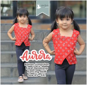 AURORA Atasan Baju Batik Anak Perempuan TK SD SMP Model Tanktop Motif Jumputan Kancing Merah Kekinian
