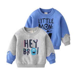 Rolanko 2-7 Years kids Pullover Sweater Long Sleeve Top Boys Crew Neck Blue Gray Letter Print Dress Up Children Casual Wear Cotton Home Clothing