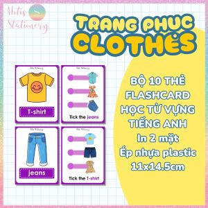 HOTIS Thẻ học từ vựng Flashcard Tiếng Anh theo chủ đề 2 mặt vận dụng tương tác giấy ép nhựa viết tẩy xóa được