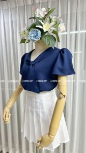 เสื้อคอปกสอดไทด์แขนสั้นน่ารัก