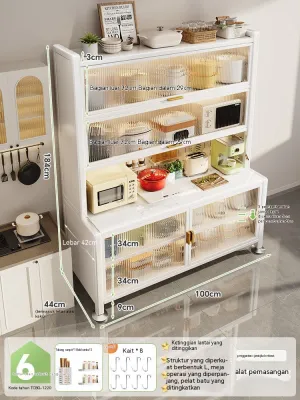 [UPGRADE] Lemari Dapur Sintered Stone 5 Susun - Rak Piring Besi Tebal Kokoh - Kabinet Oven Microwave Luxury