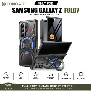 TONGATE 360° Spin Magnetic Stand for Z Fold 7 Case with Privacy Screen Protector[Anti Spy] [360° Ring Holder]Full-Body Shockproof Case for Samsung Galaxy Z Fold 7 TiBlack