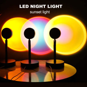 Zeallion Sunset Red Projector Rainbow Atmosphere Led Night Light Sun Projection Desk Lamp for Bedroom Bar Coffee Store Background Wall Decoration Lighting USB Table Lamp