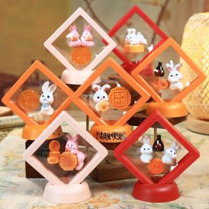 HENGI Creative Mini Mid-Autumn Ornament Cute Floating Box Miniature Rabbit Statue Colorful Handmade Rabbit Mooncake Display Box Mid-Autumn Festival