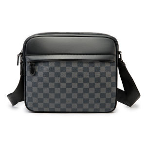 Checker Weave PU Leather Men Shoulder Bag Man Crossbody Bag Sling Bag 3932