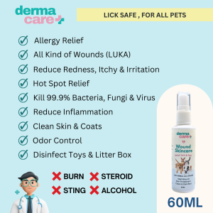 DERMACARE🐱HOCL Pet Skin Treatment Spray for Cat Dog Kucing Kulit Luka Fungus Bacteria Skin Disease 宠物神仙水伤口