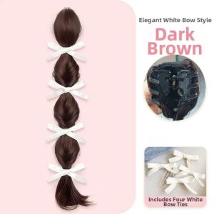RETAO Synthetic Bow Braided Bubble Braids Wig 40cm Hair Band Ponytail Hairpieces Hair Accessories Natural Twisted Ponytail Hair Extension for Women