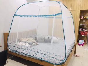 Màn Chụp  Mùng Chụp Đỉnh Rộng Cao Cấp Mộc Miên Hà Nội  Kích Thước 18mx2m - Hoạ Tiết 3D Xanh Ngọc Cá Mập ( video hình thật )