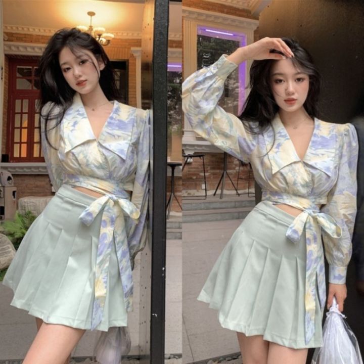 KAPAN 🌸พร้อมส่ง🌸 เสื้อแขนยาว เสื้อครอป ปกใหญ่ โบว์ผูกเอว เสื้อน่ารัก ...