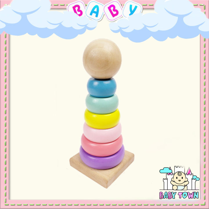 Rainbow Tower Building Block Toys Baby Learning Color Puzzle Tower Toys ...