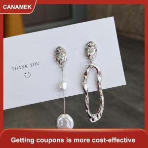 【CANAMEK 】 Geometric Pearl Earrings Asymmetrical Earrings Personality Irregular Fashion Baroque Style Earrings
