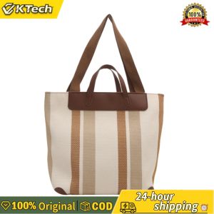 【Free Shipping】 Comfortable Large Capacity Womens Bucket Bag with Stylish Stripes and Adjustable Shoulder Strap