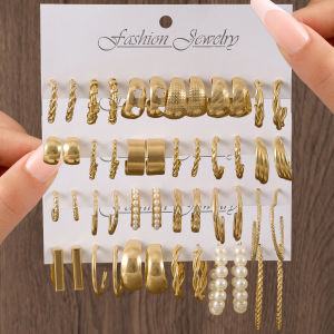 ชุดต่างหูผู้หญิง ต่างหูวงแหวนธรรมดา ต่างหูรูปทรงเรขาคณิต