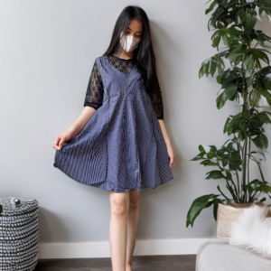 Dress Brukat Wanita Gaya Korean Style Dress Babydoll A-Line Fashion Dress Wanita Remaja Gaun Kasual Daily Stripe zh