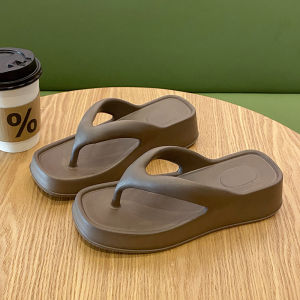 [Free Shipping] New square-toed mid-heel flip-flops for women breathable casual versatile non-slip lightweight beach sandals for men