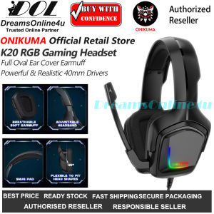 ONIKUMA K20 RGB Full Oval Ear Cover Cushions Heavy Bass Stereo Ultimate Gaming Headphones with Microphone for Mobile Phone PC NoteBook Xbox PS4