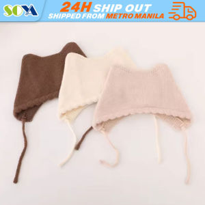 Baby Ear Protection Knitted Hat Cartoon Infant Toddler Beanies 0-3Years Baby Hat Autumn Winter Rabbit Ear Knitted Wool Hat Warm Ear Protection Newborn Toddler Caps Baby Accessories