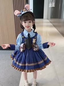 Judy Thỏ Cảnh Sát Cô Gái Váy 2023 Trang Phục Mùa Thu Giả Hai Chiếc Cho Bé Công Chúa Lolita Bồng Bềnh cos Váy