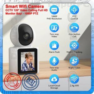 Smart Wifi Camera CCTV 120° Video Calling Layar 2.8" Full HD 1080P PTZ Wireless Ip Camera