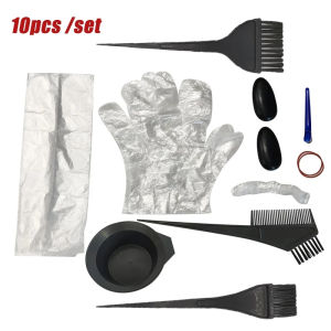 9/10pcs Hair Coloring Tool Set Bowl Brush Comb Ear Cap Gloves For Salon Hair Coloring Care Styling