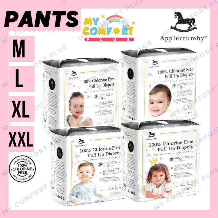 Applecrumby Chlorine Free Airplus Diapers Pull Up Pants M / L / XL