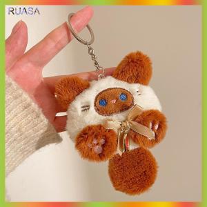 RUASA Kawaii Sang Trọng Dài Đuôi Mèo May Mắn Keychain Mặt Dây Chuyền Dễ Thương Mềm Thú Nhồi Bông Nhỏ Mèo Túi Đồ Trang Trí Cho Trẻ Em Đồ Chơi Quà Tặng