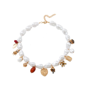 Unique Irregular Pearls Pendant Necklace Trendy Vintage Style Beaded Choker Adjustable Length Neckchain for Her