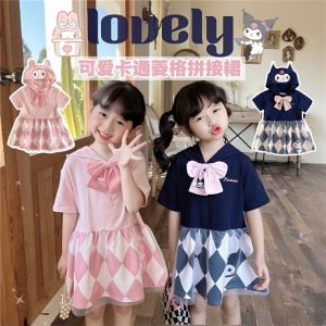 Kids Girls Kuromi Melody Dresses SkirtsHooded Skirts Short Sleeve Mesh Skirts Princess Skirts Casual Outfits
