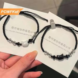 【PCWFKef】 2pcs dễ thương Mèo Mặt dây chuyền tay dệt vòng đeo tay thời trang đa năng phụ nữ hàng ngày kỳ nghỉ mặc đồ trang sức quà tặng