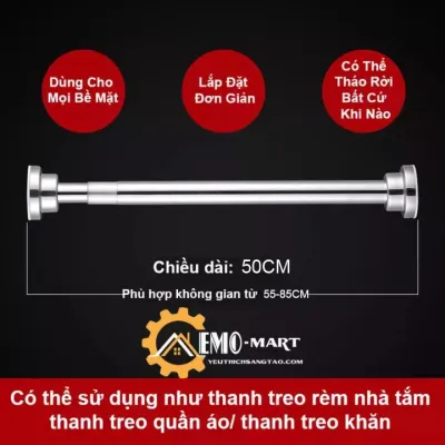 Thanh Treo Quần Áo Đa Năng Chất Liệu INOX 304 Chống Rỉ Đặc Biệt Không Cần Khoan Tường Hay Đóng Đinh. Có Thể Điều Chỉnh Được