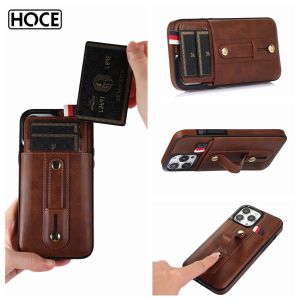 Hoce 3 trong 1 thẻ giữ đứng Da Chống Sốc Ốp điện thoại cho Iphone 13 12 11 14 15 Pro Max x XS Max XR mini 7 8 6 6S 15 cộng với SE Ví để điện thoại túi bọc