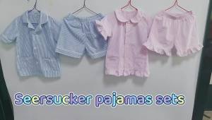 Mudbala Spring And Summer White Seersucker Pyjamas Set Piping Toddler Baby Boy And Girls Sibling Matching Kids Ruffle Pajamas2026