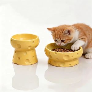 RANZH Large Diameter Elevated Cat Bowl Cheese Shape Not Easy To Knock Over High Foot Dog Food Basin Nordic High-Quality Cat Feeding Dishes Indoor Use