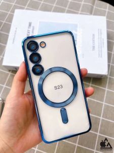 PREMIUM Soft Magsafe Chrome Case With Lensa Kamera SAMSUNG S20 FE S21 FE S23 FE S22 + ULTRA S23 + ULTRA S24 + ULTRA  With Lens Camera Protector Protection Pelindung Kamera Wireless Charging Magnetic Aksesoris Magsafe Softcase  Square Edge SILIKON
