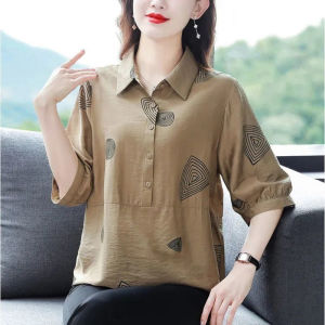 New Cotton Shirt Womens Summer Lapel Design Large Size Loose Cover Belly Mid-sleeve Top Fashion Blouse