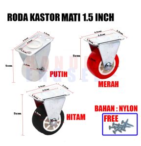 Roda Kastor Plate Pvc Nylon Roda Troly Etalase  1.5  inch HIDUP MATI REM 1Pcs FREE SEKRUP
